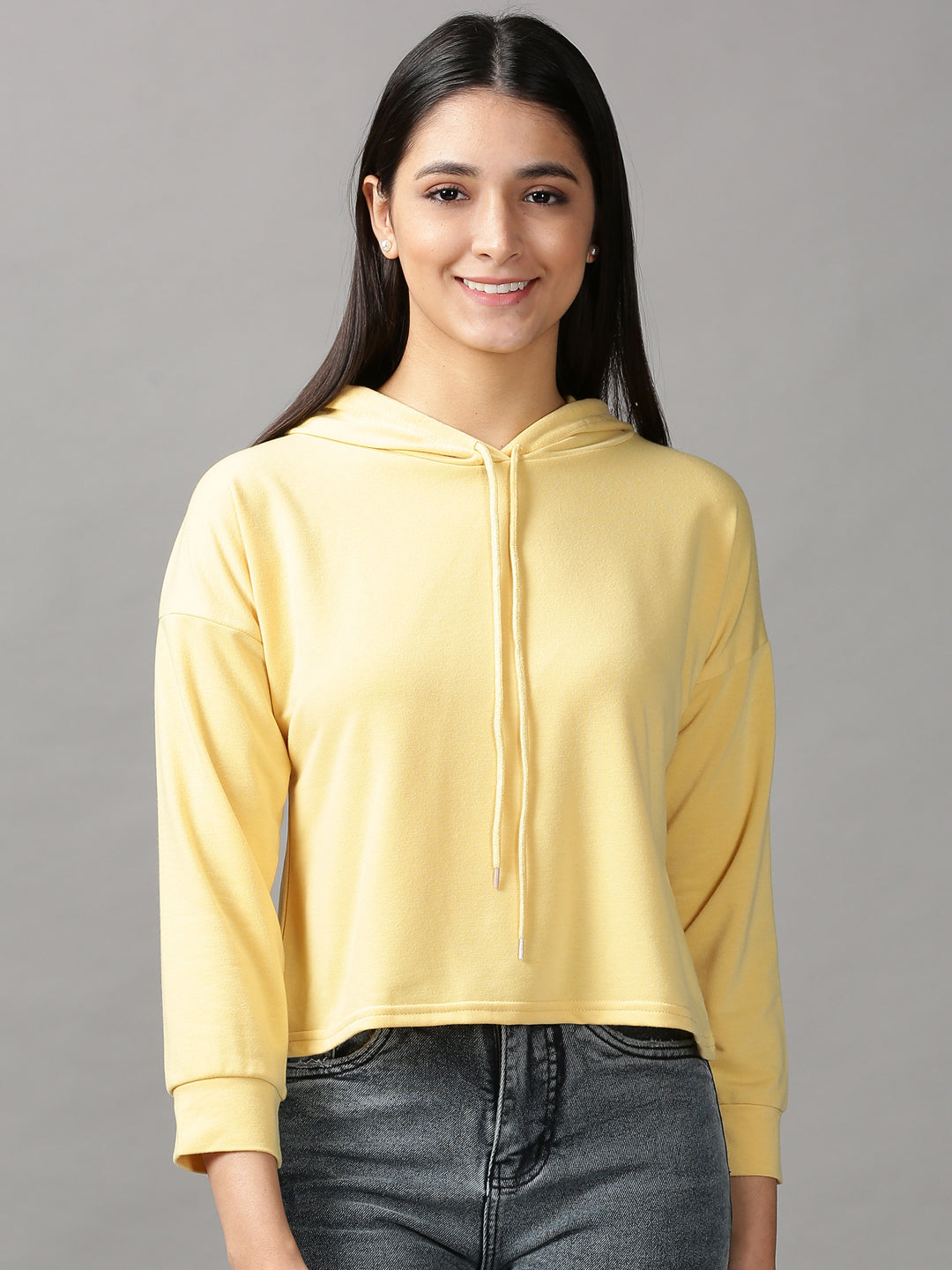 Women's Yellow Solid Crop Top