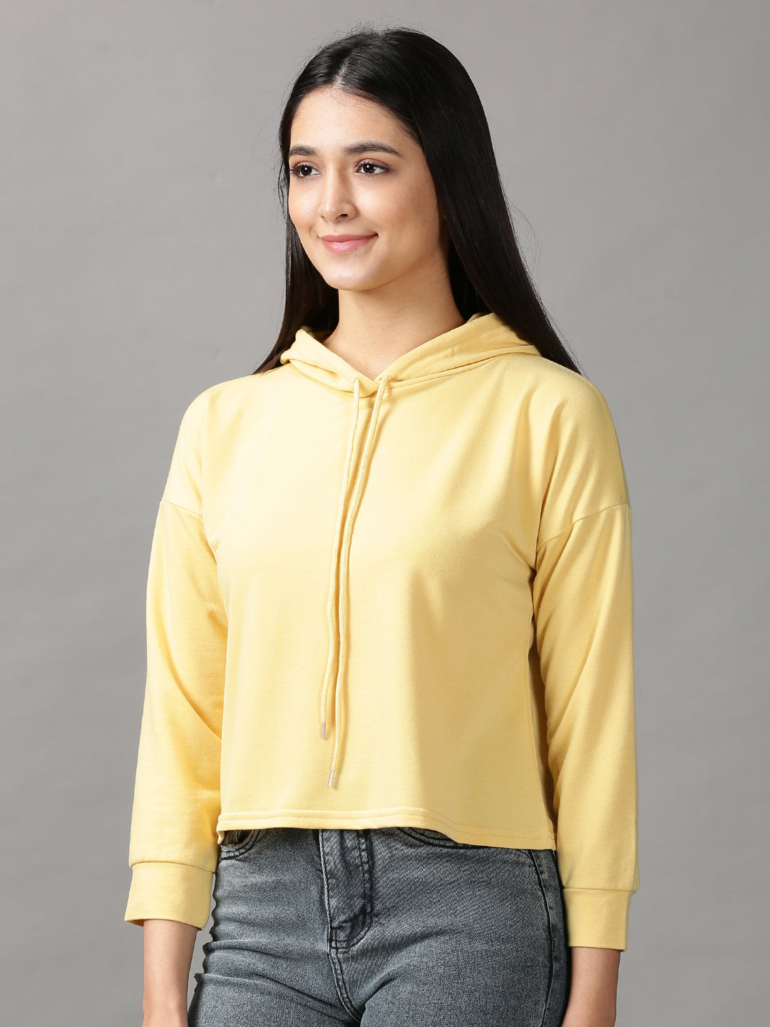 Women's Yellow Solid Crop Top