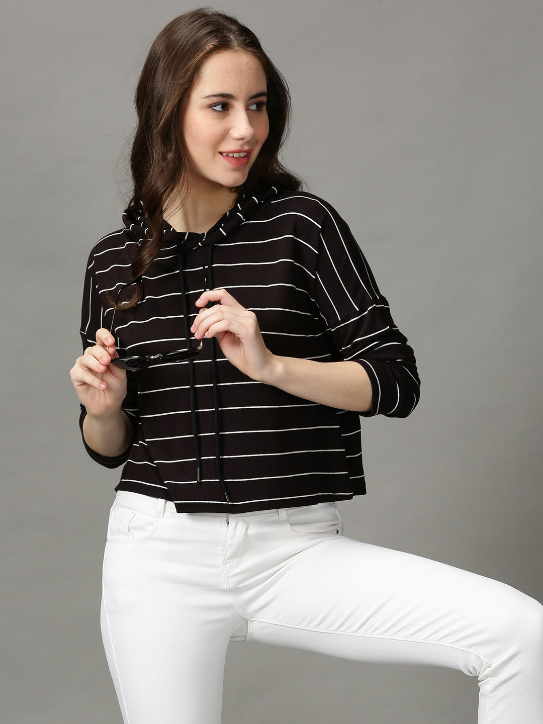 Women's Black Striped Crop Top