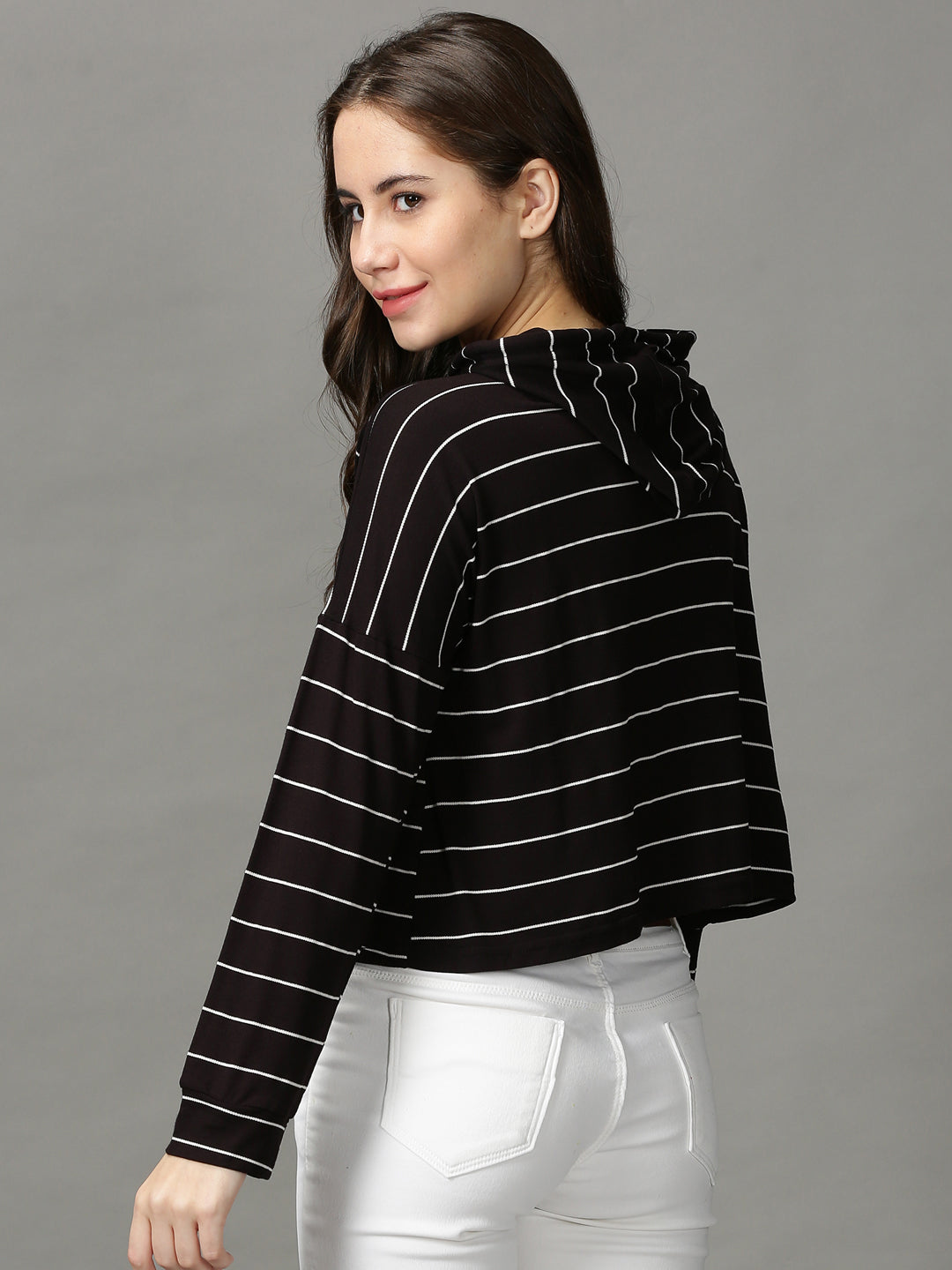 Women's Black Striped Crop Top