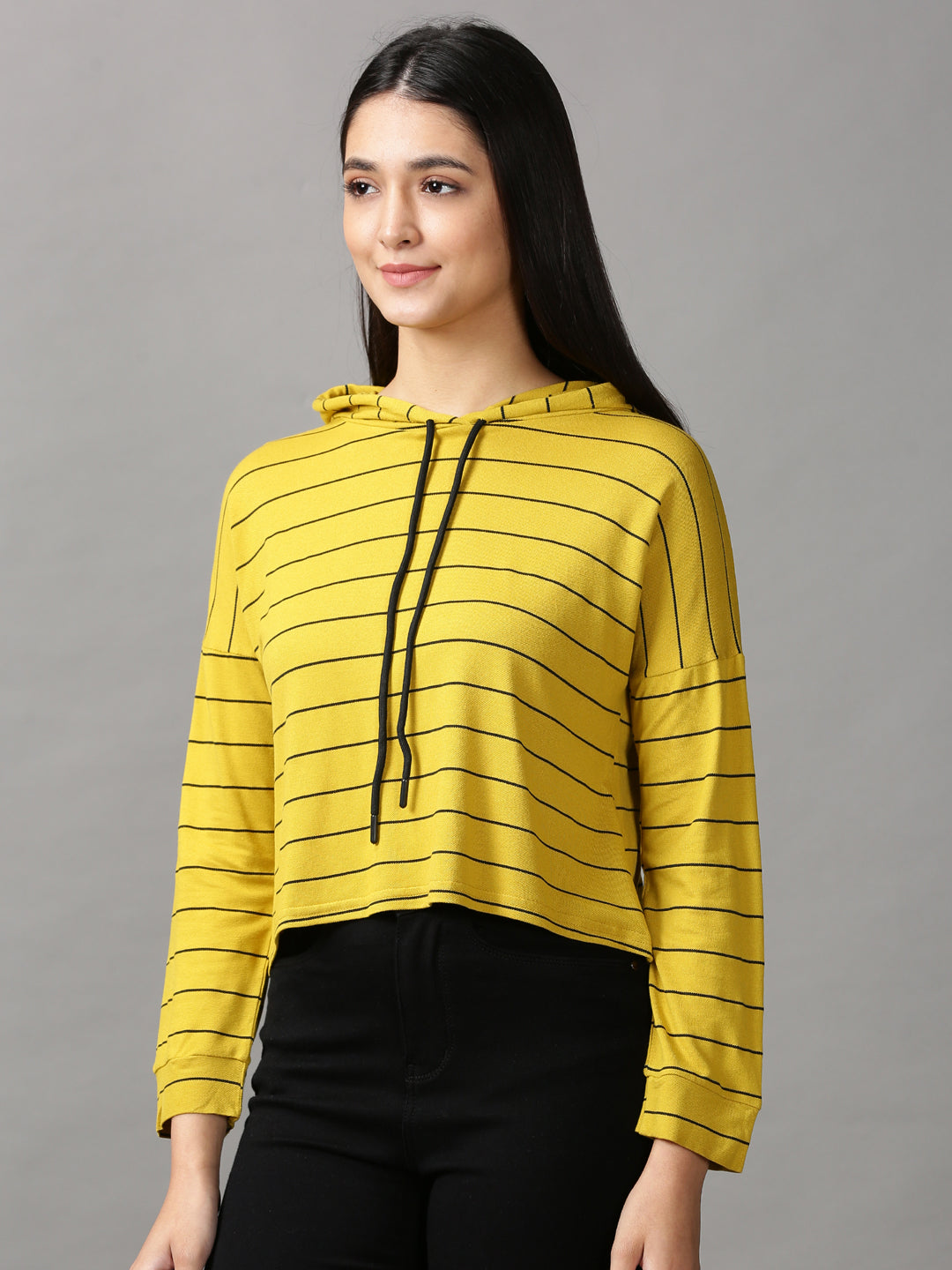 Women's Yellow Striped Crop Top