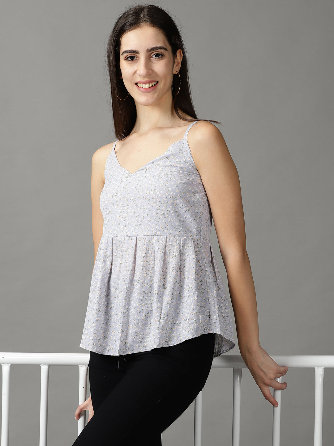 Women's Blue Printed Peplum Top