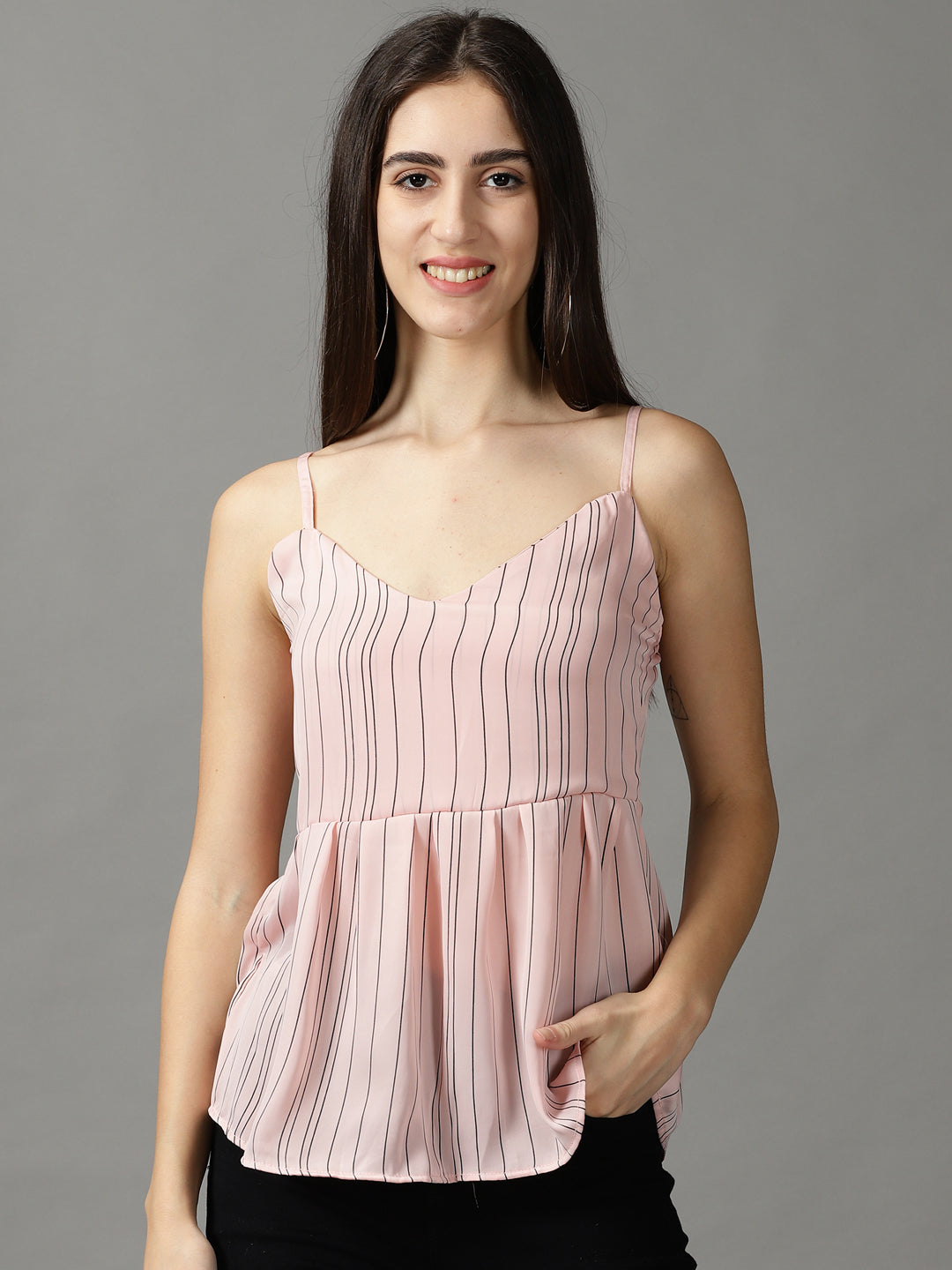 Women's Pink Striped Peplum Top