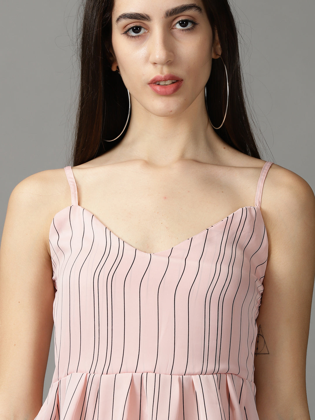 Women's Pink Striped Peplum Top