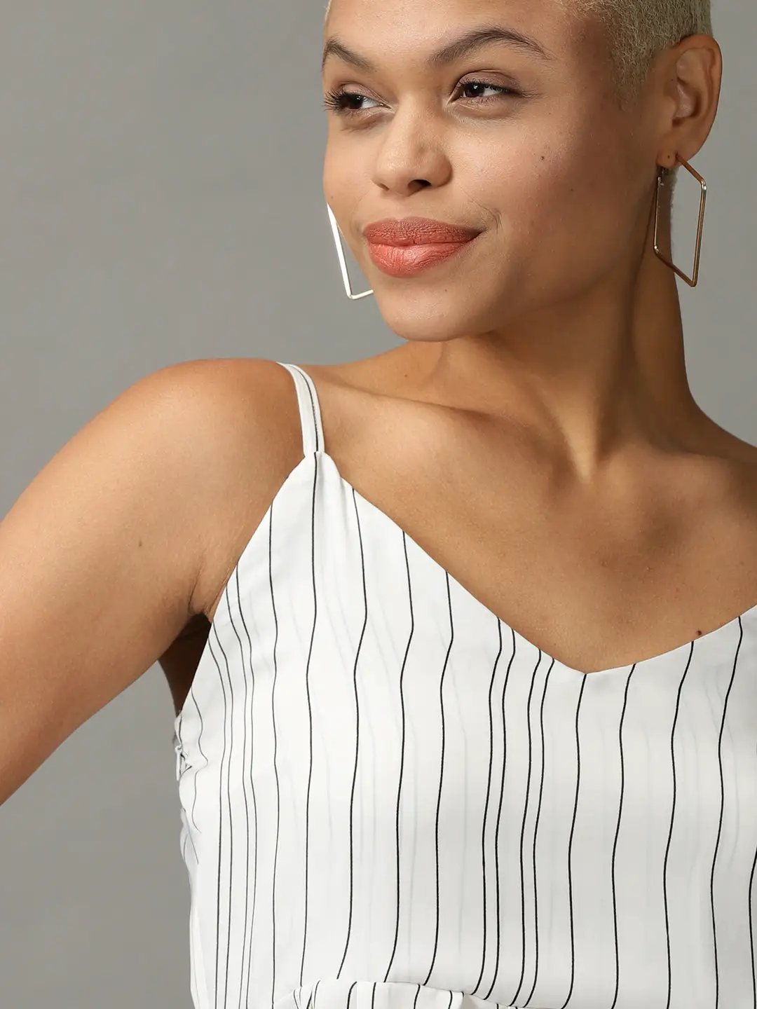 Women's White Striped Peplum Top
