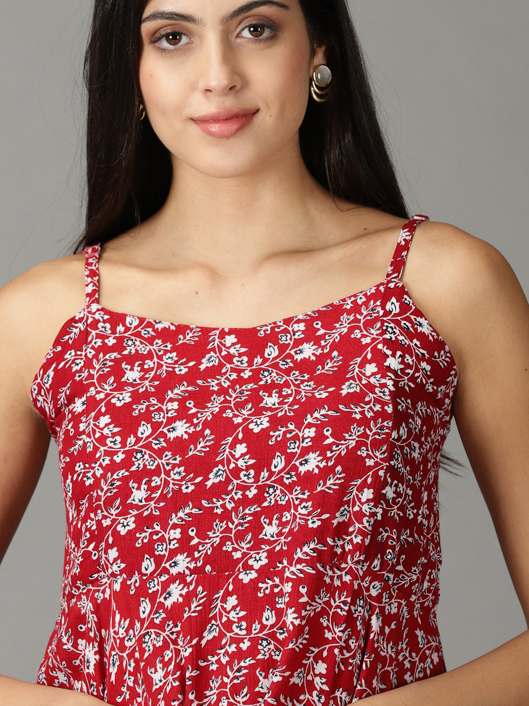 Women's Red Printed Peplum Top