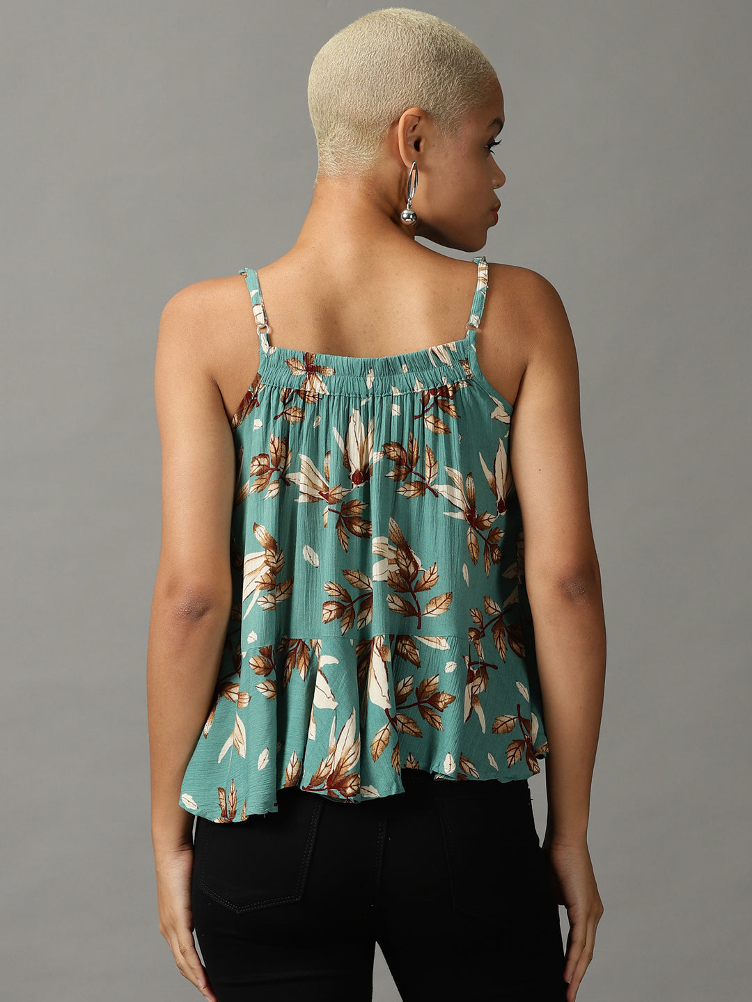 Women's Green Printed Wrap Top