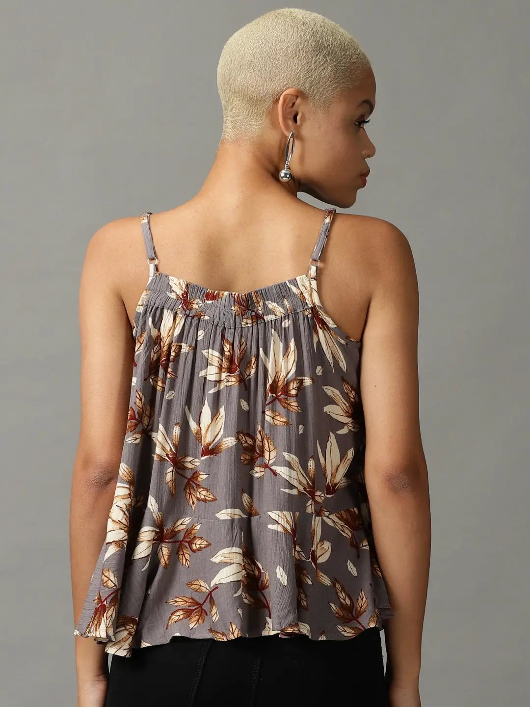 Women's Grey Printed Wrap Top