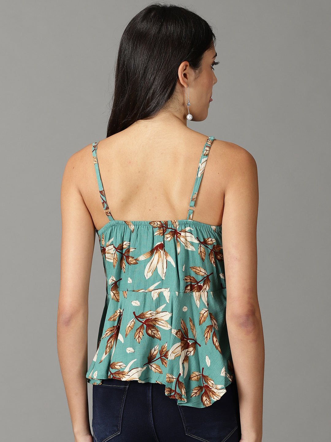 Women's Sea Green Printed Peplum Top