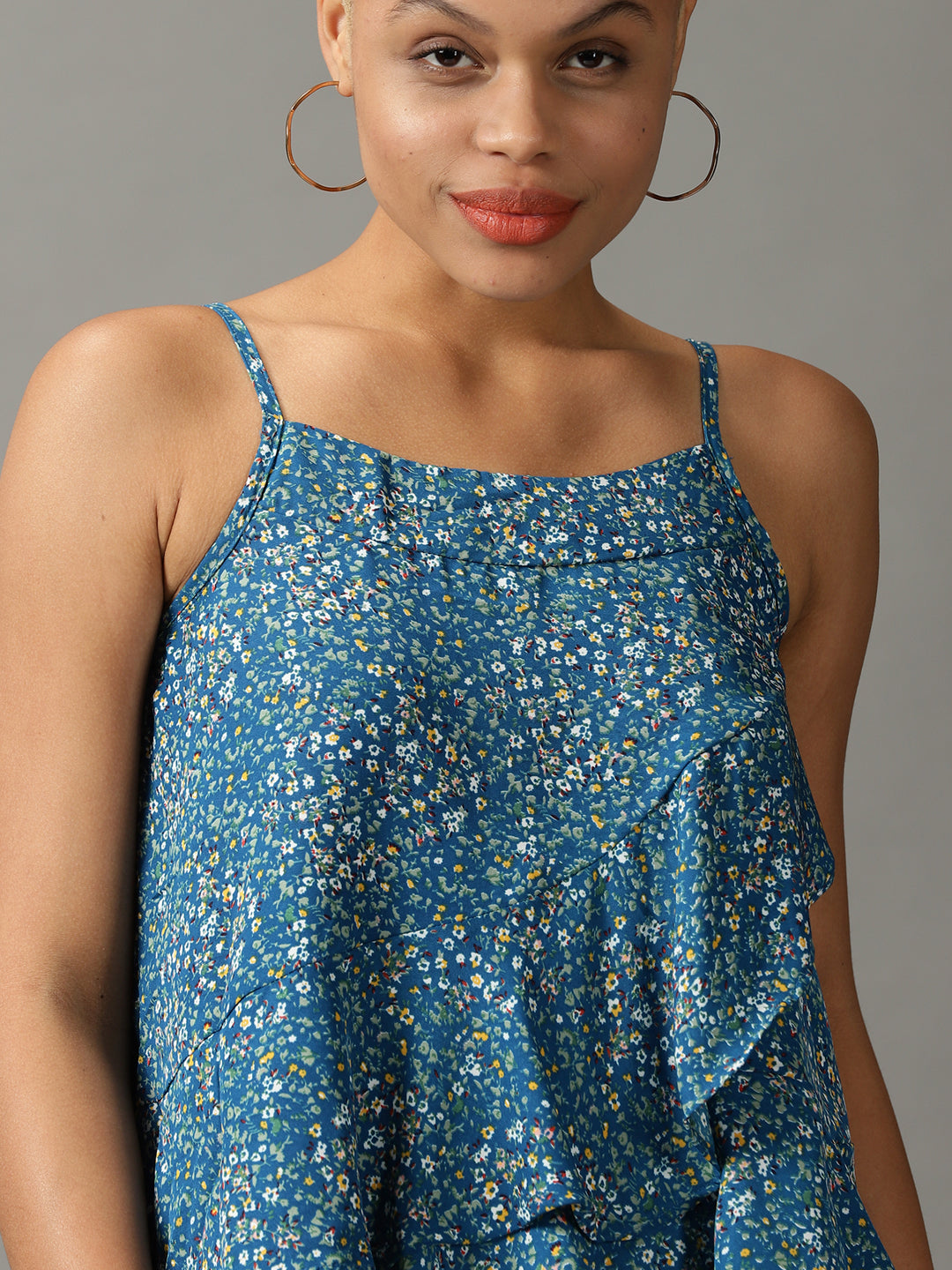 Women's Blue Printed Wrap Top