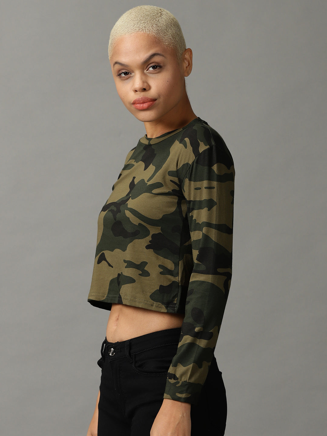 Women's Green Printed Crop Top