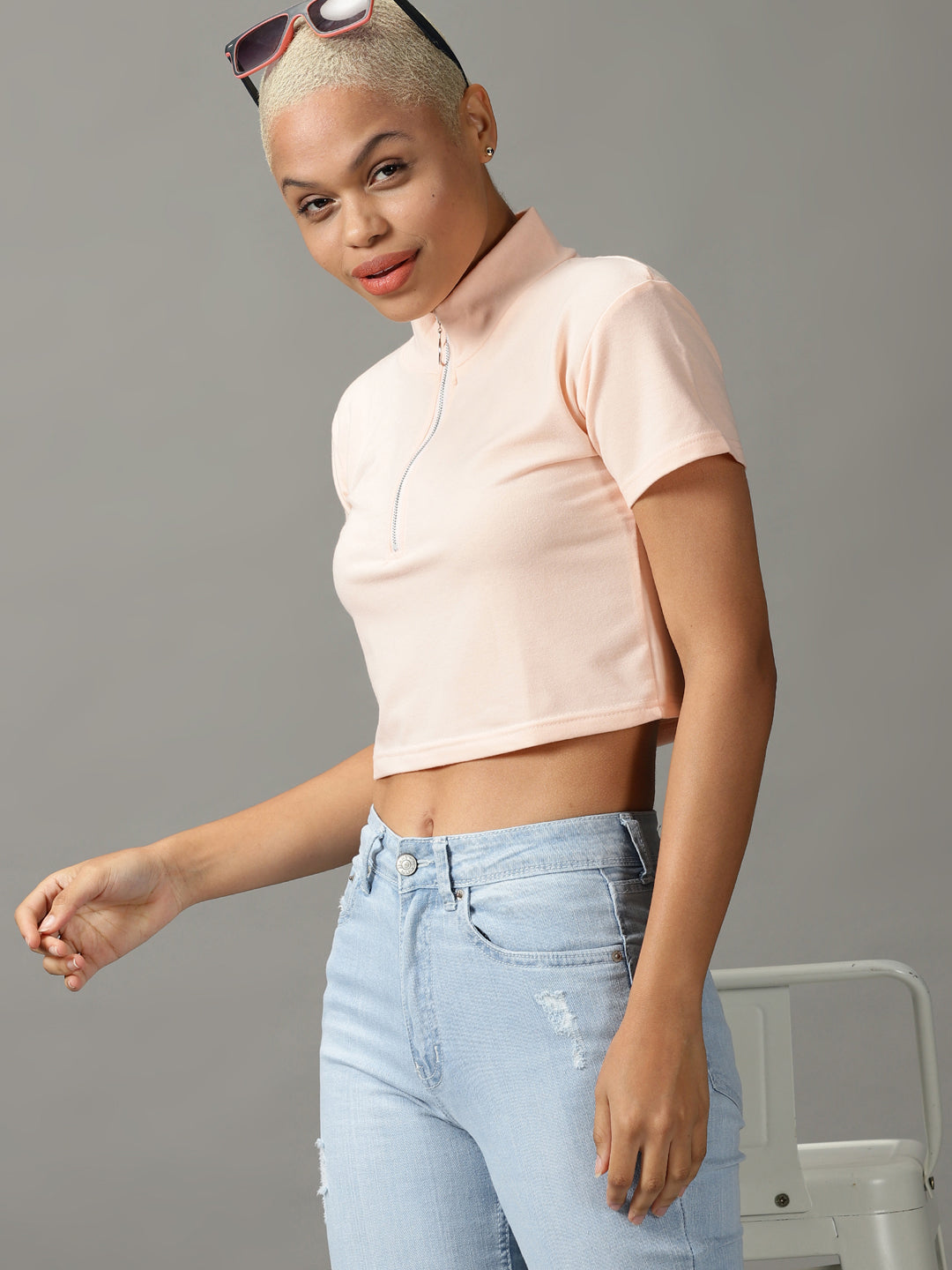 Women's Pink Solid Crop Top