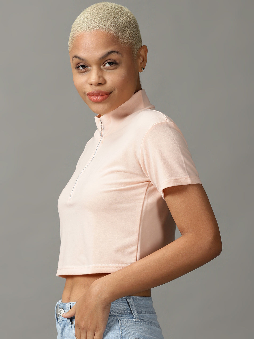 Women's Pink Solid Crop Top