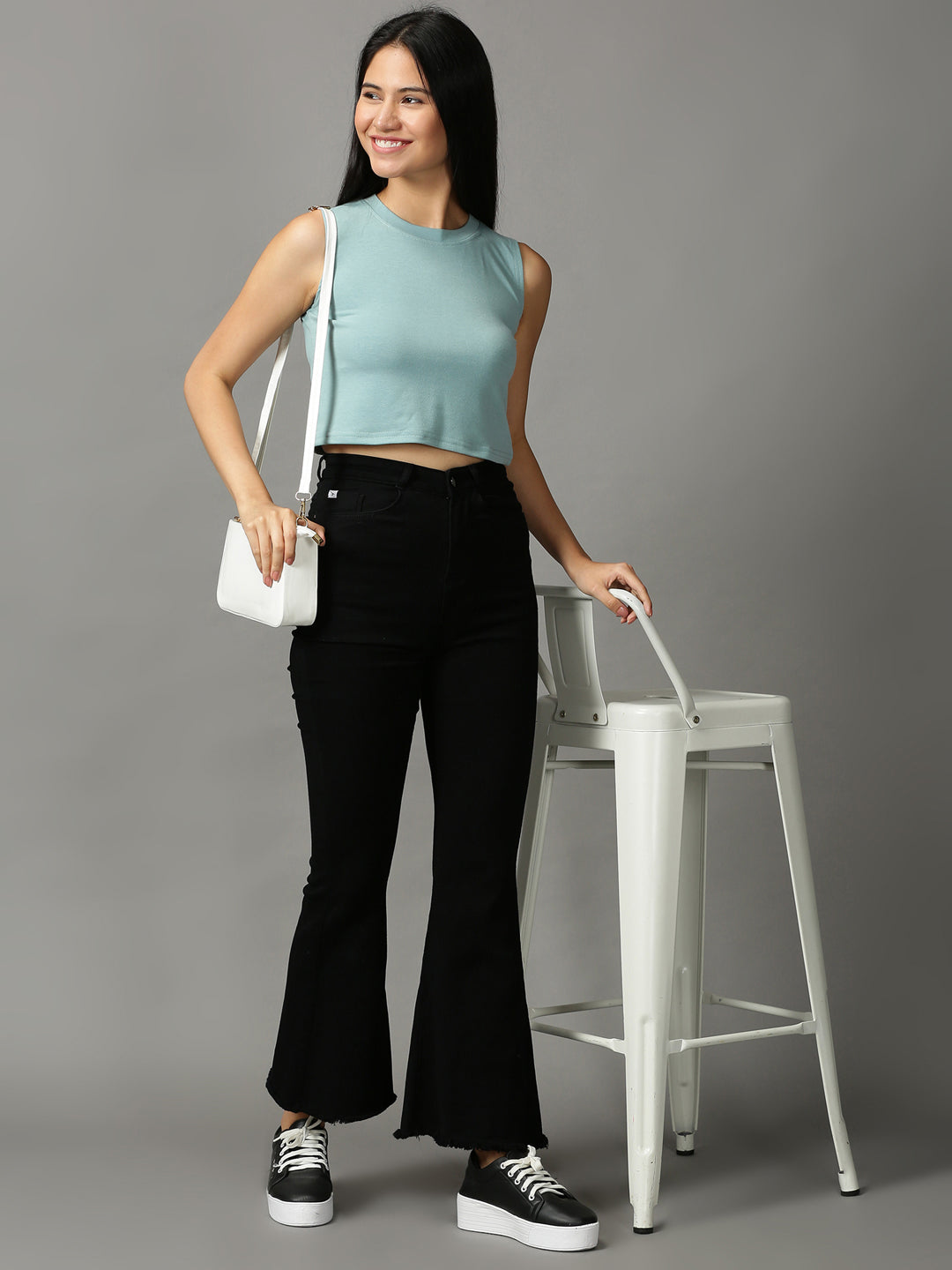 Women's Sea Green Solid Crop Top