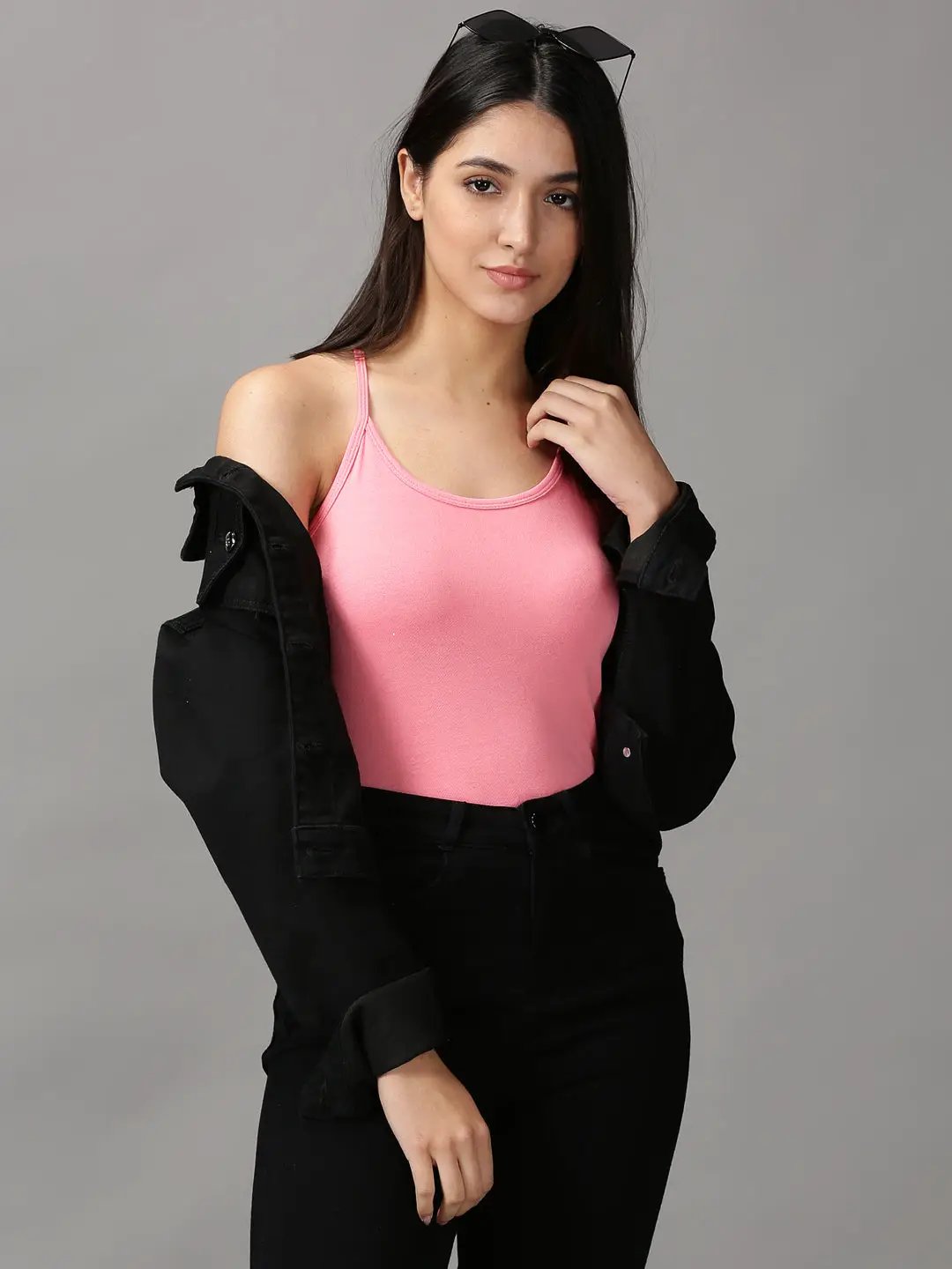 Women's Pink Solid Tank Top