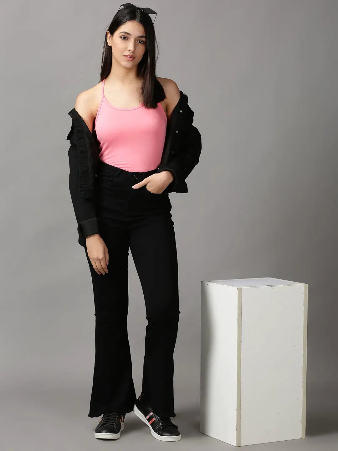 Women's Pink Solid Tank Top