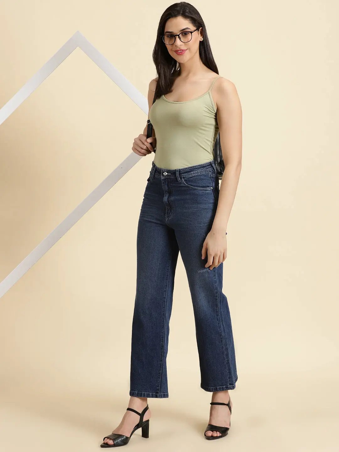 Women's Green Solid Tank Top