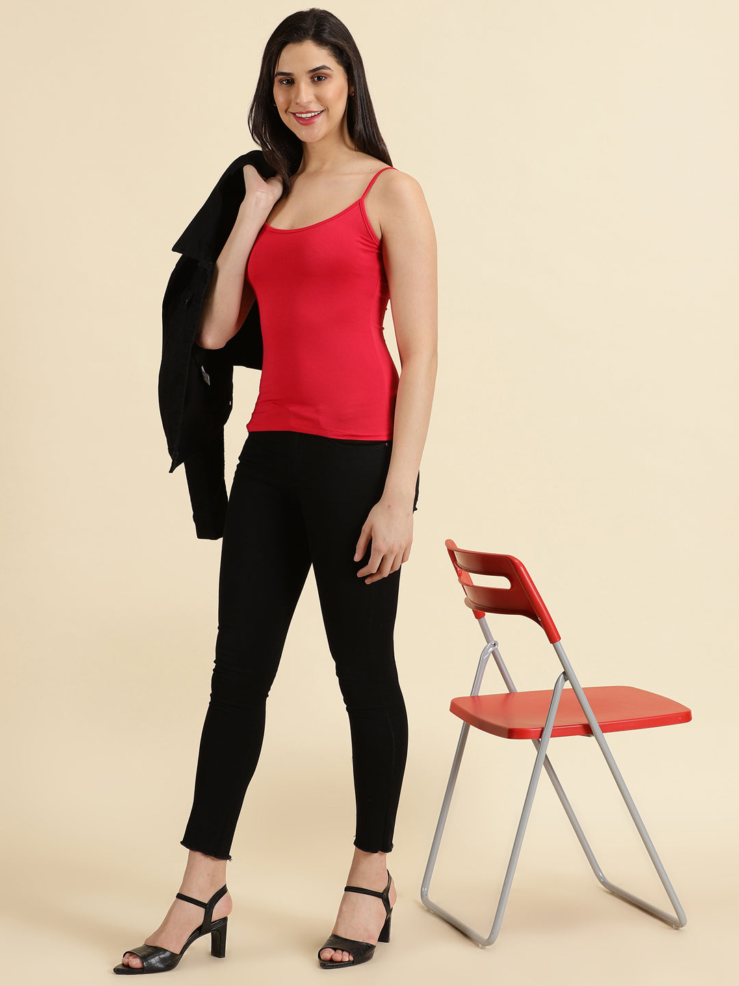 Women's Red Shoulder Straps Tank Top