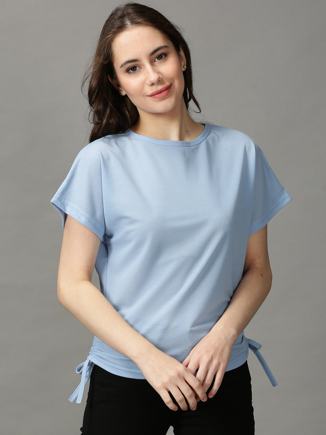 Women's Blue Solid Boxy Top