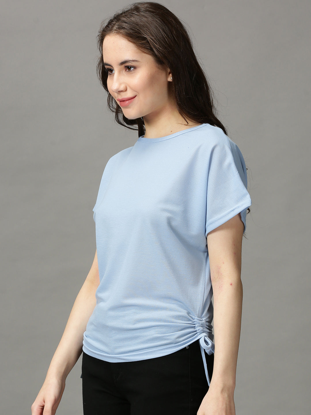 Women's Blue Solid Boxy Top