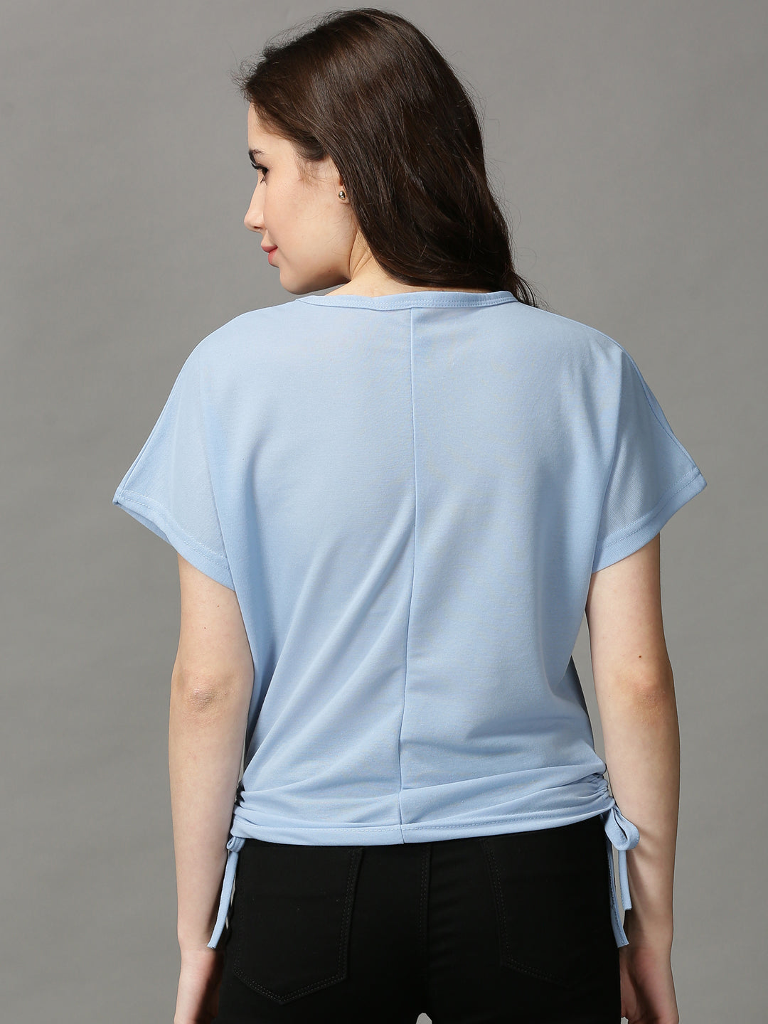 Women's Blue Solid Boxy Top