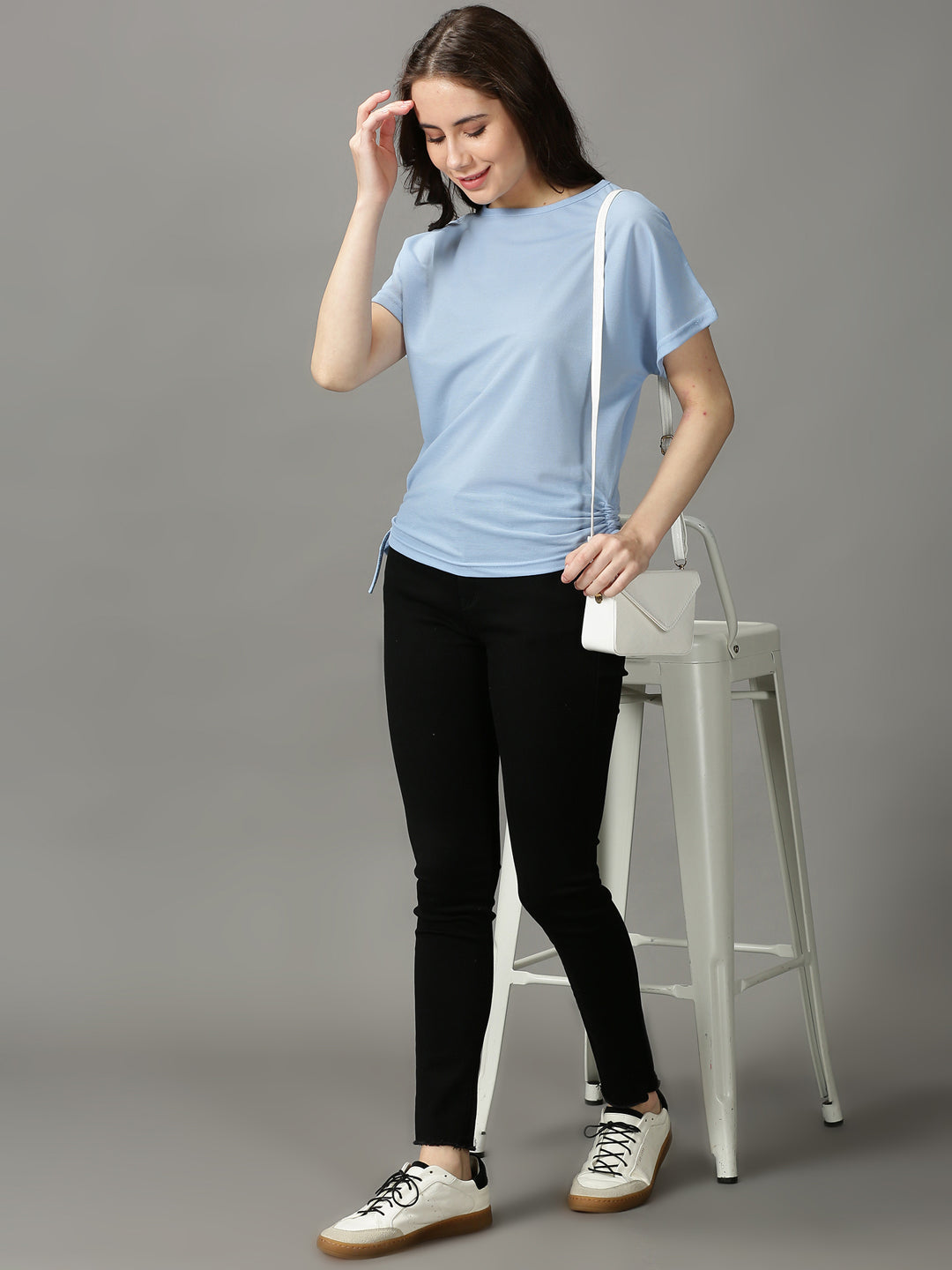 Women's Blue Solid Boxy Top