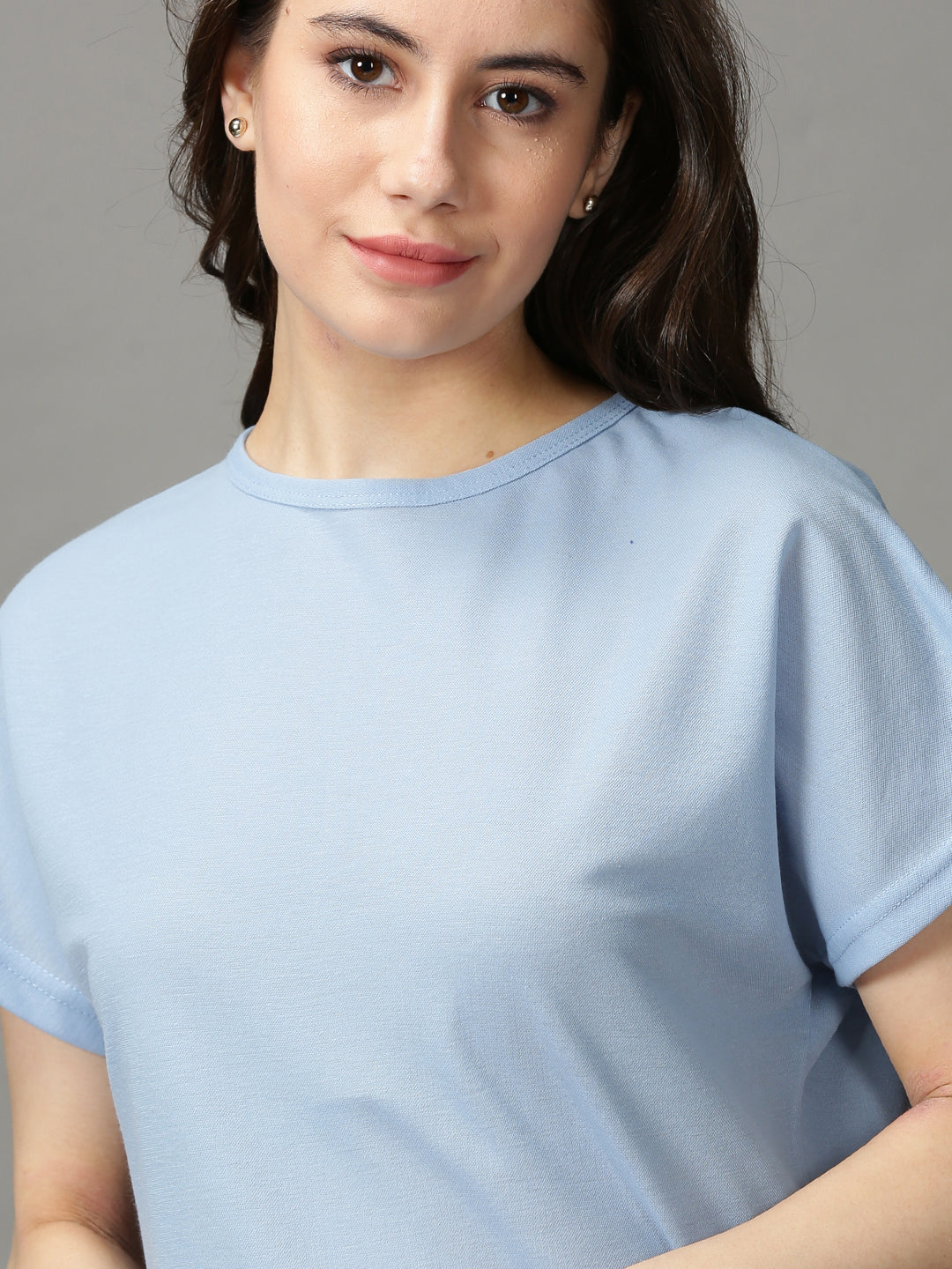 Women's Blue Solid Boxy Top