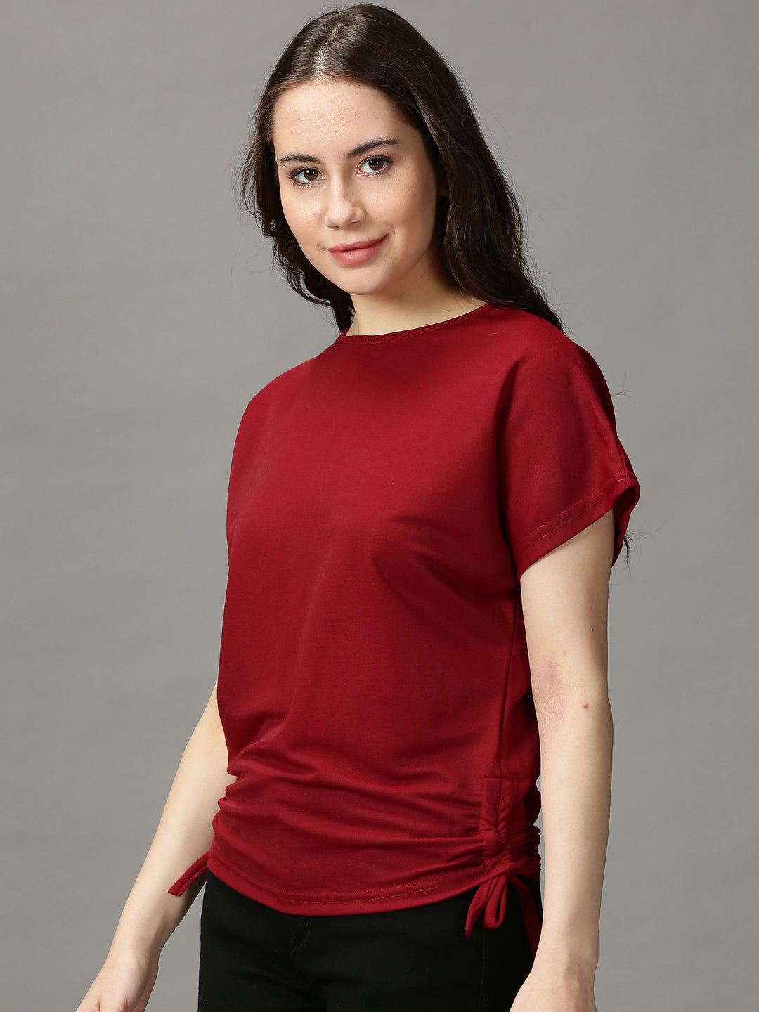 Women's Red Solid Boxy Top