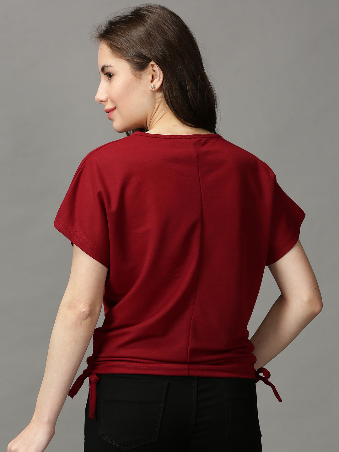 Women's Red Solid Boxy Top