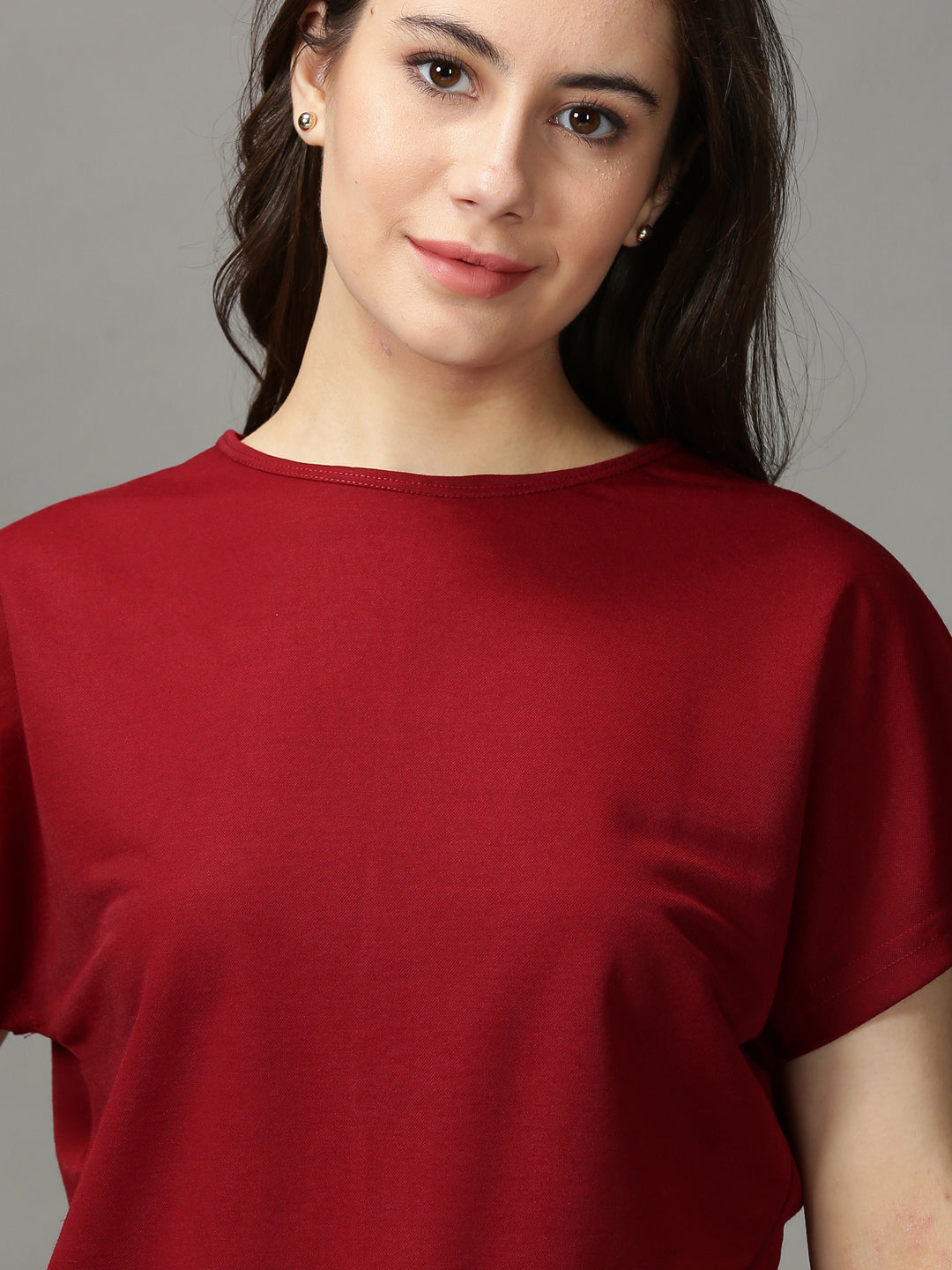 Women's Red Solid Boxy Top