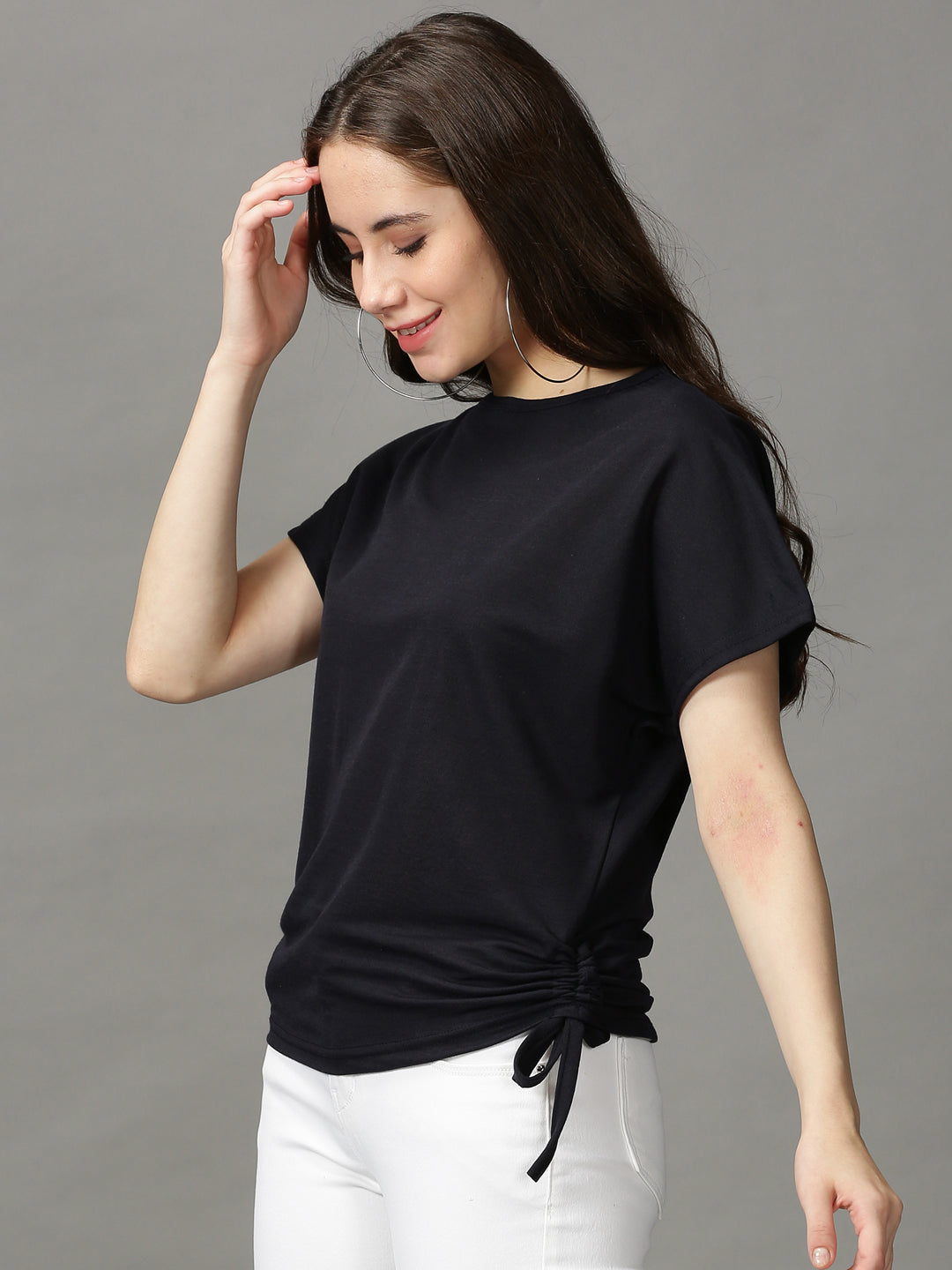 Women's Navy Blue Solid Boxy Top