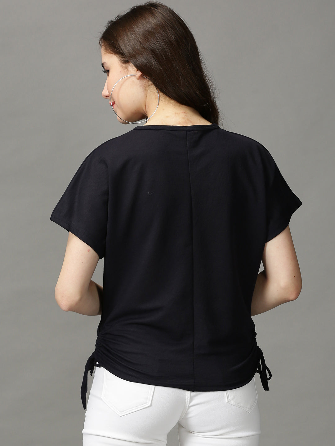 Women's Navy Blue Solid Boxy Top