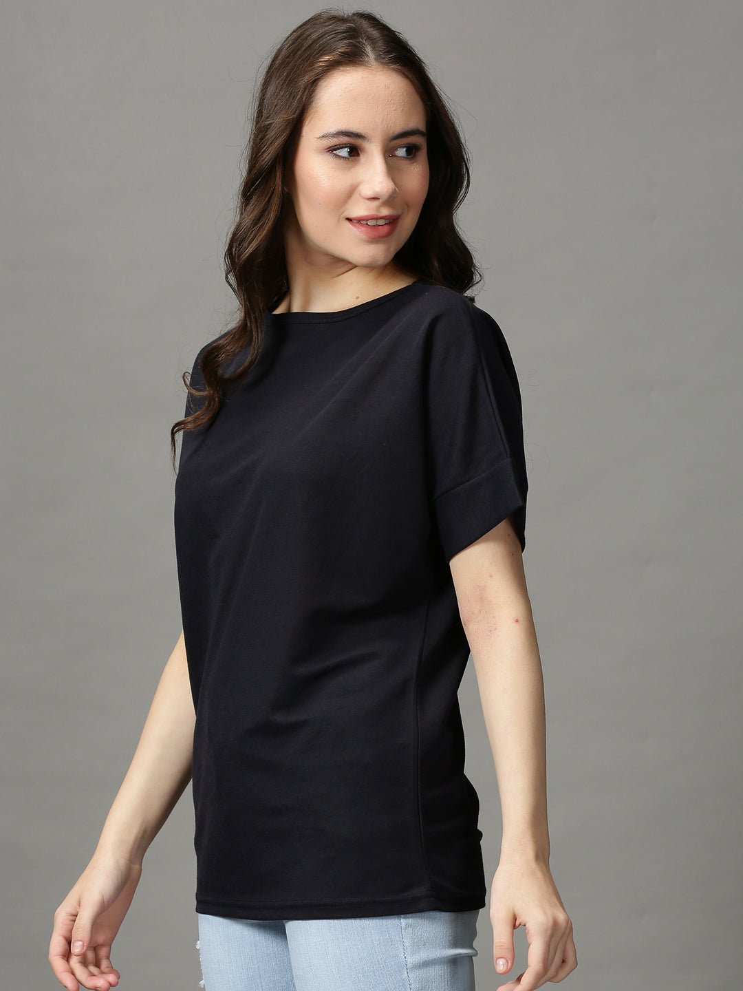 Women's Navy Blue Solid Top