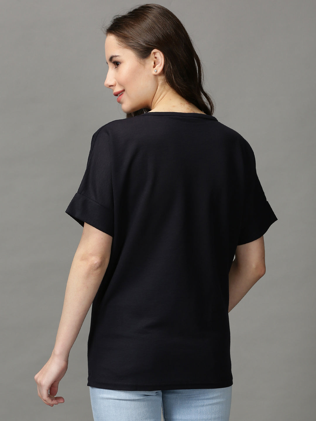 Women's Navy Blue Solid Top