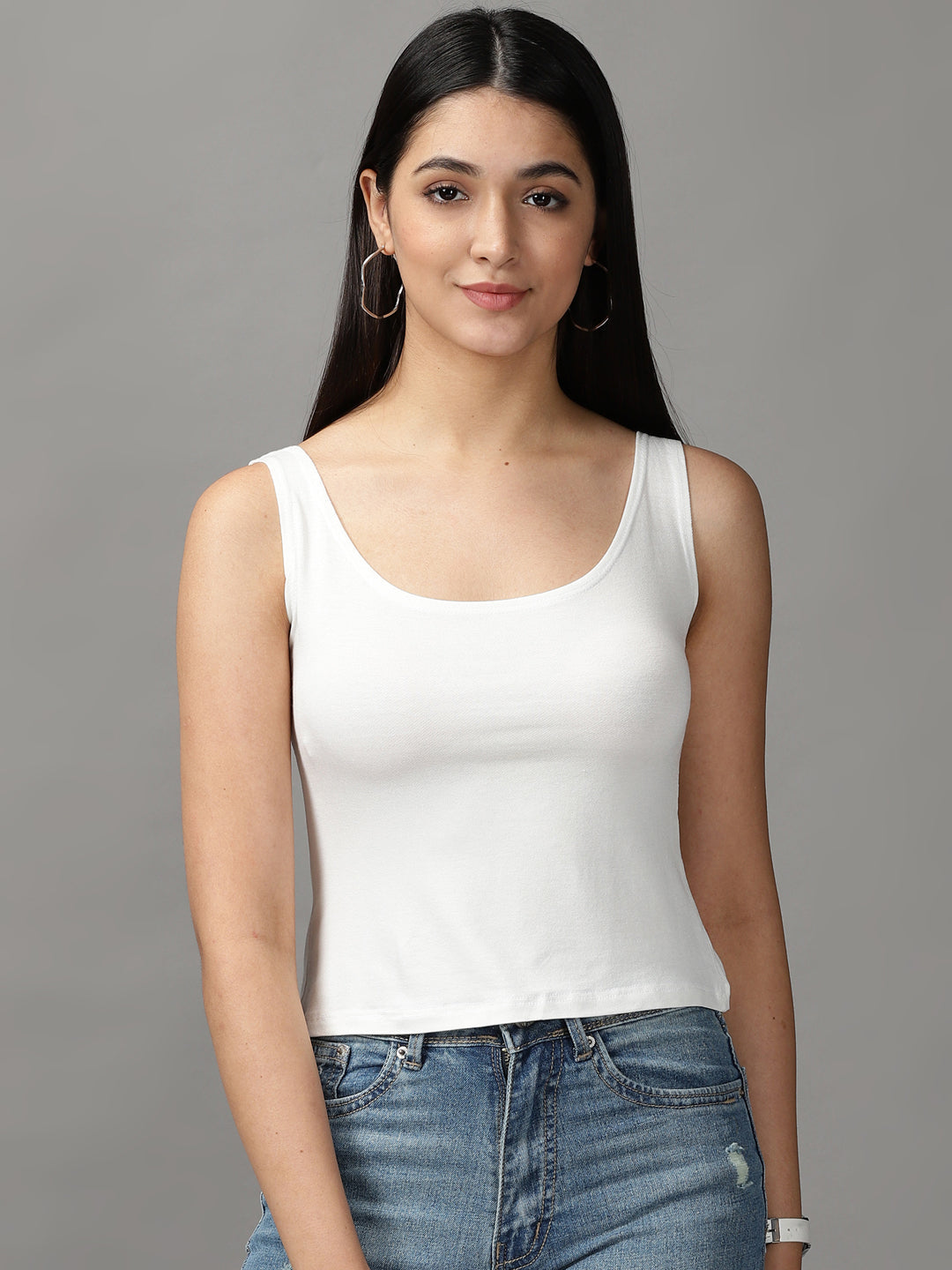 Women's White Solid Crop Top