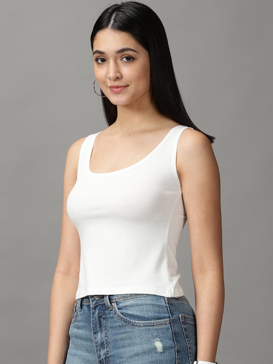 Women's White Solid Crop Top