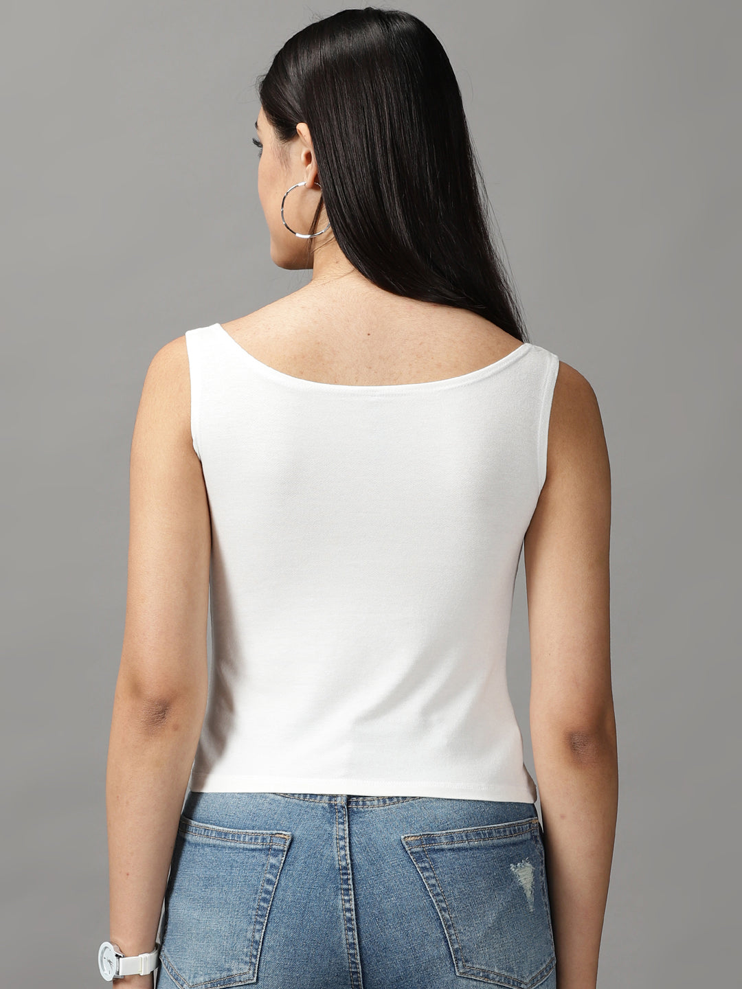 Women's White Solid Crop Top