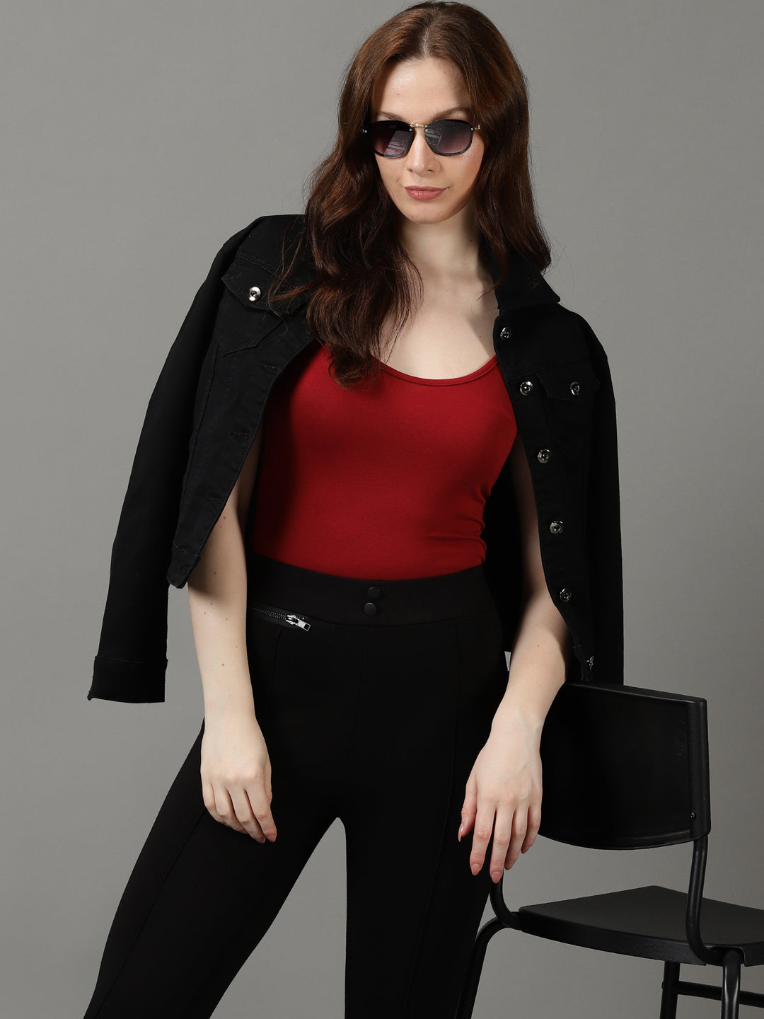 Women's Maroon Solid Tank Top