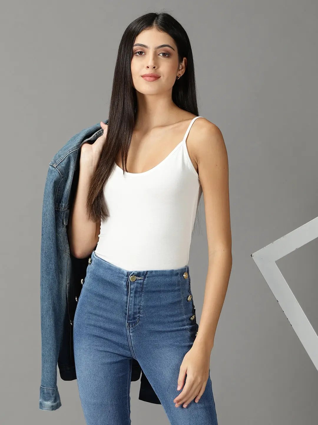 Women's White Solid Top