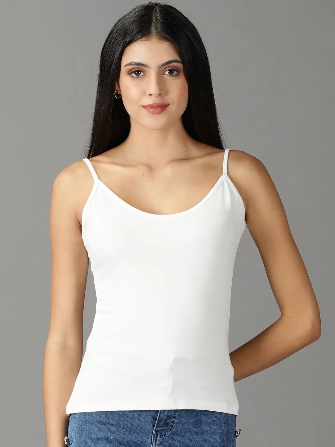 Women's White Solid Top
