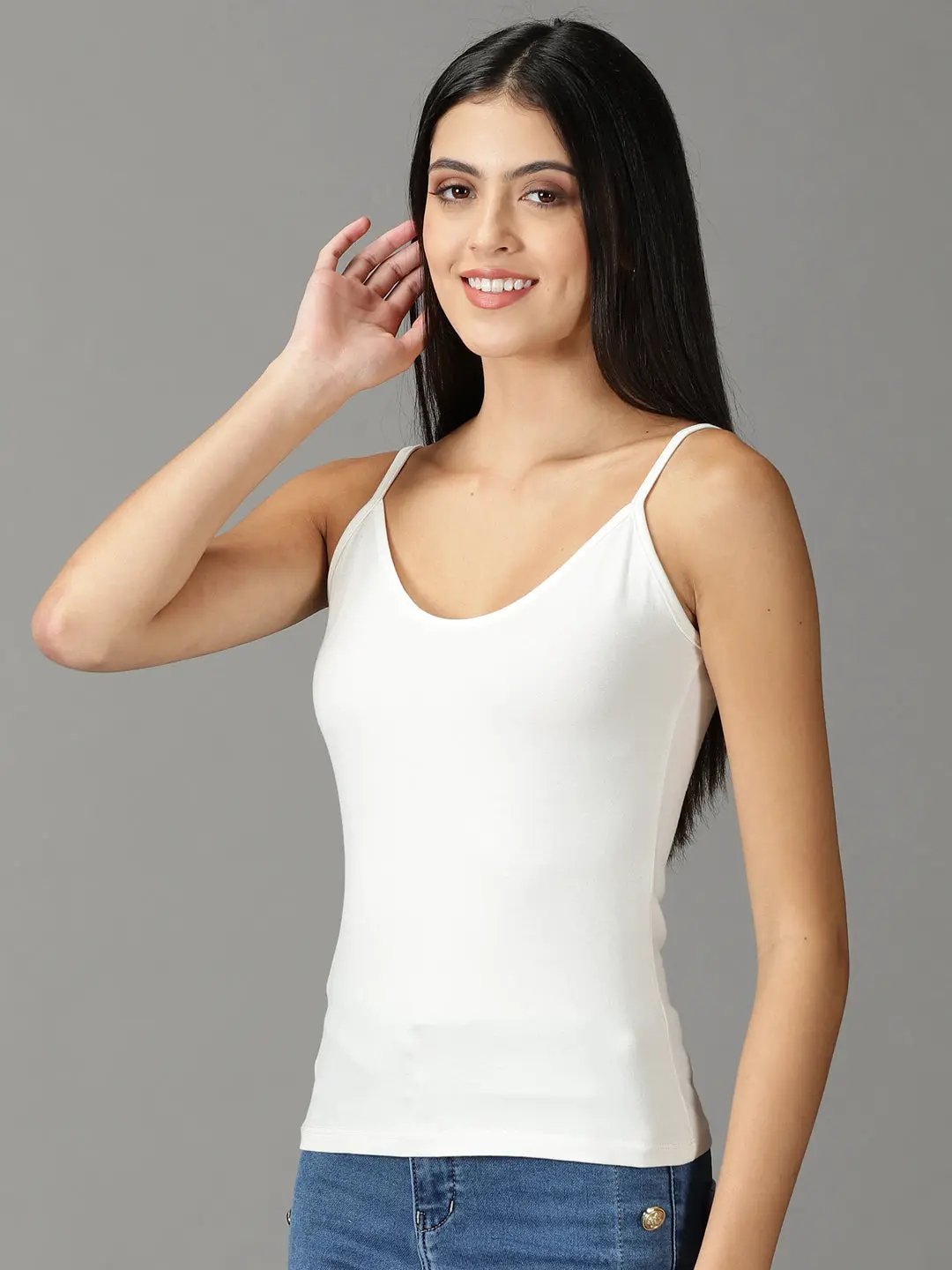 Women's White Solid Top