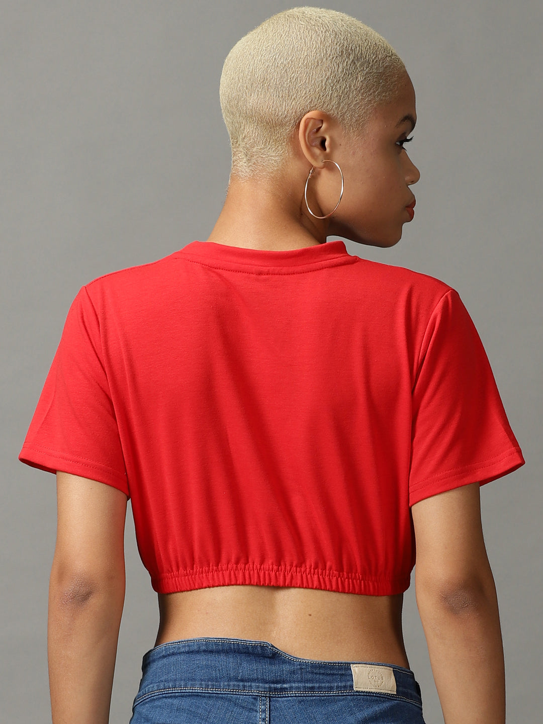 Women's Red Solid Cinched Waist Crop Top