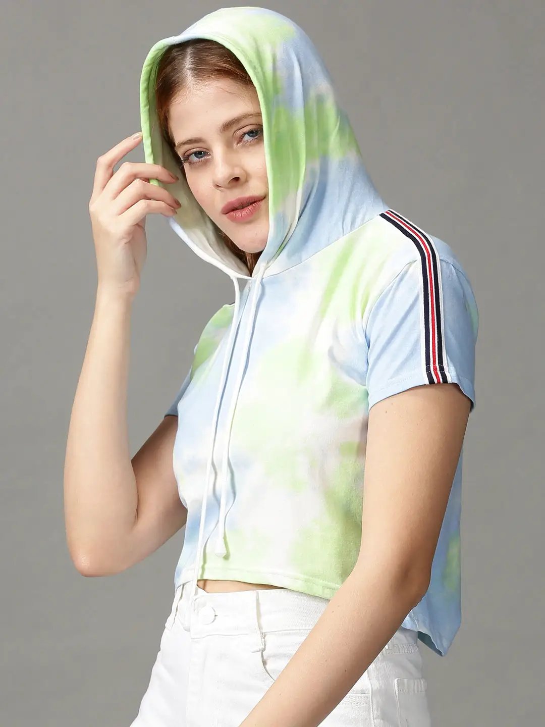 Women's Multi Tie and Dye Printed High-Low Hooded Top - from SHOWOFFFF