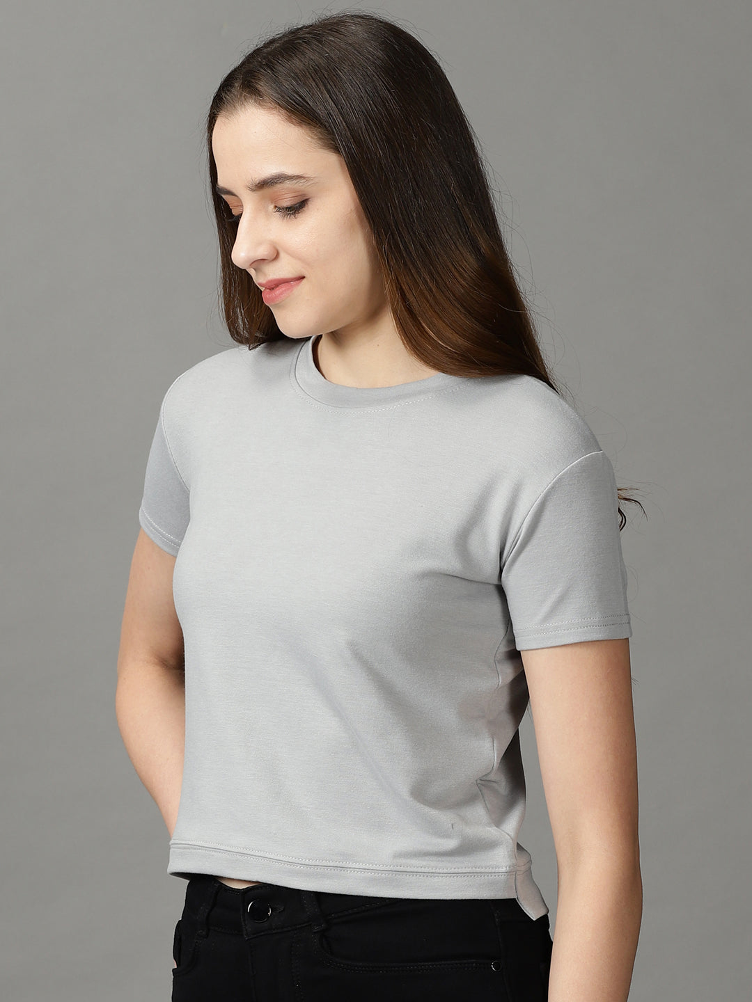 Women's Grey Solid Top