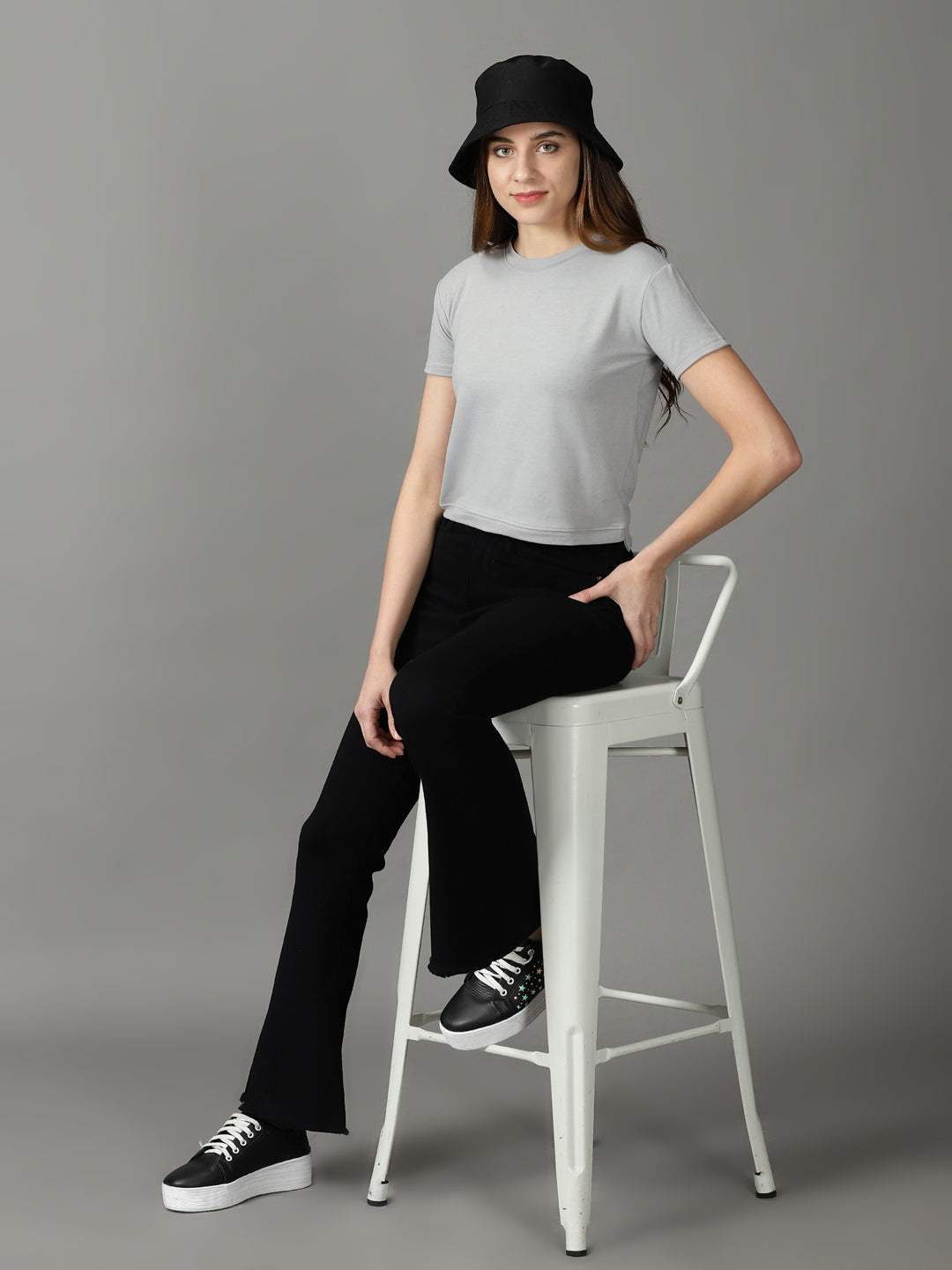 Women's Grey Solid Top