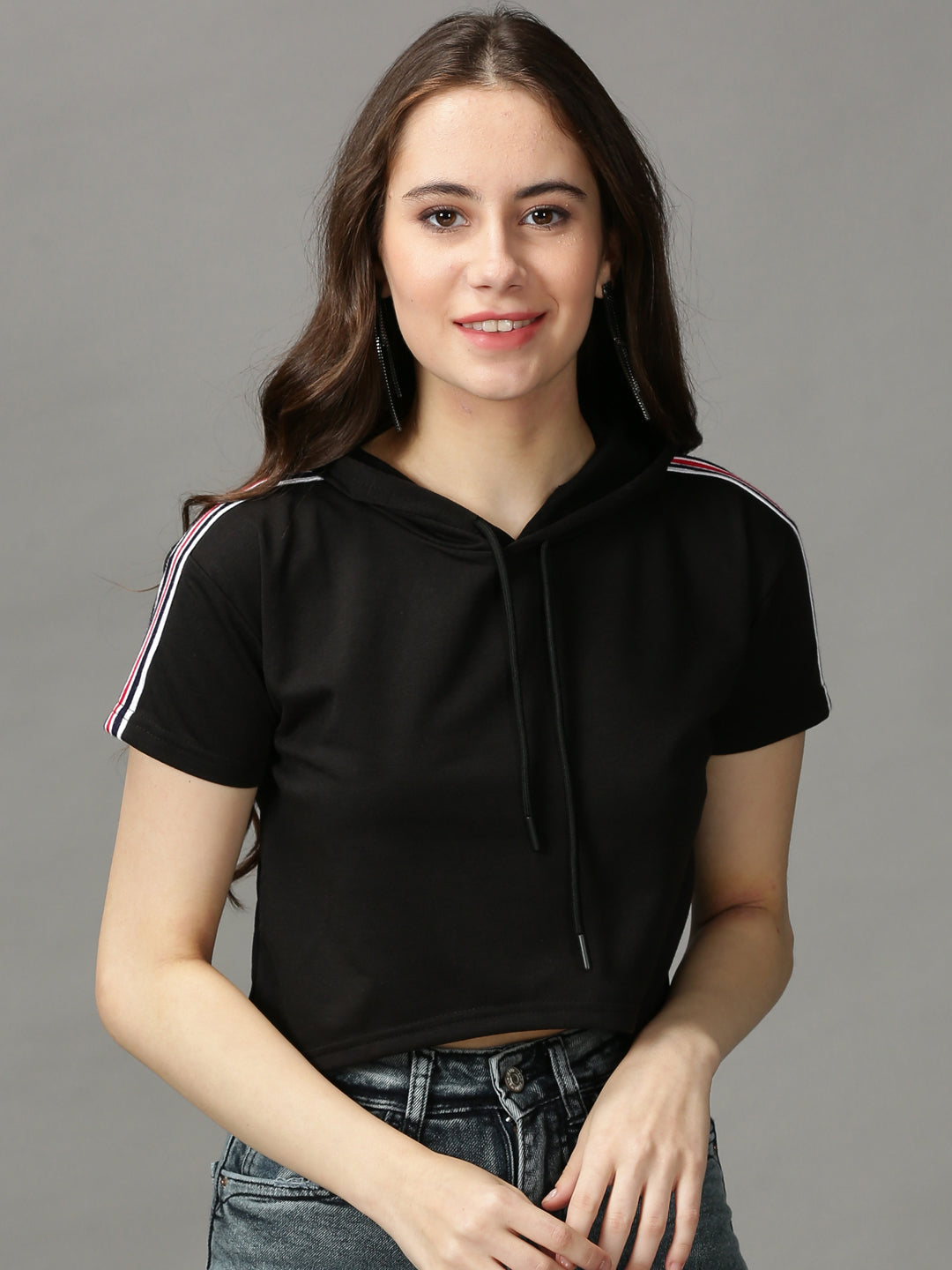 Women's Black Solid High-Low Crop Top