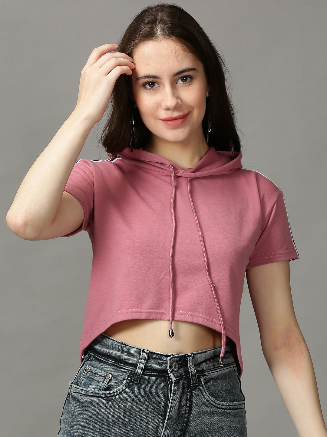 Women's Purple Solid High-Low Crop Top