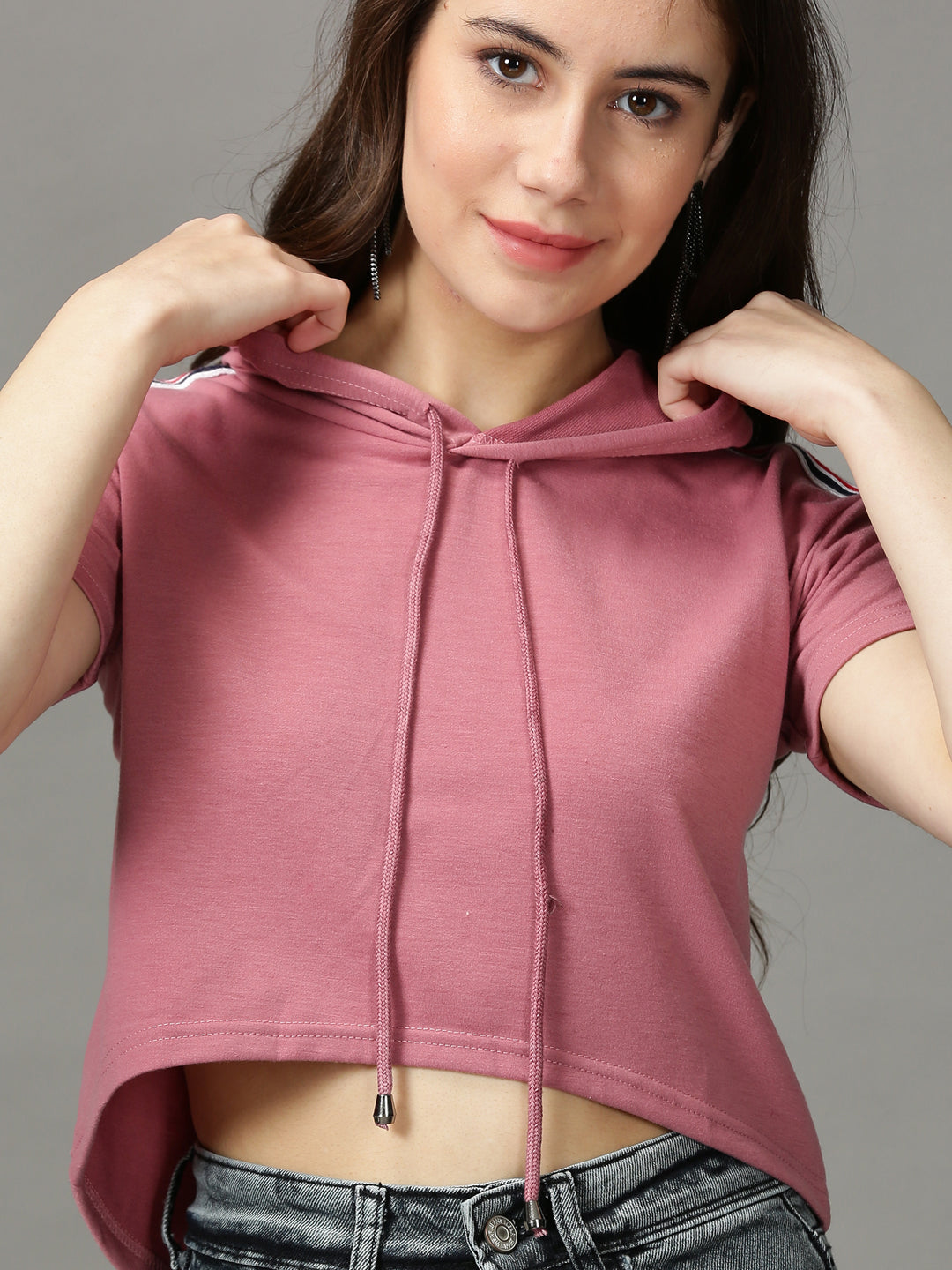 Women's Purple Solid High-Low Crop Top