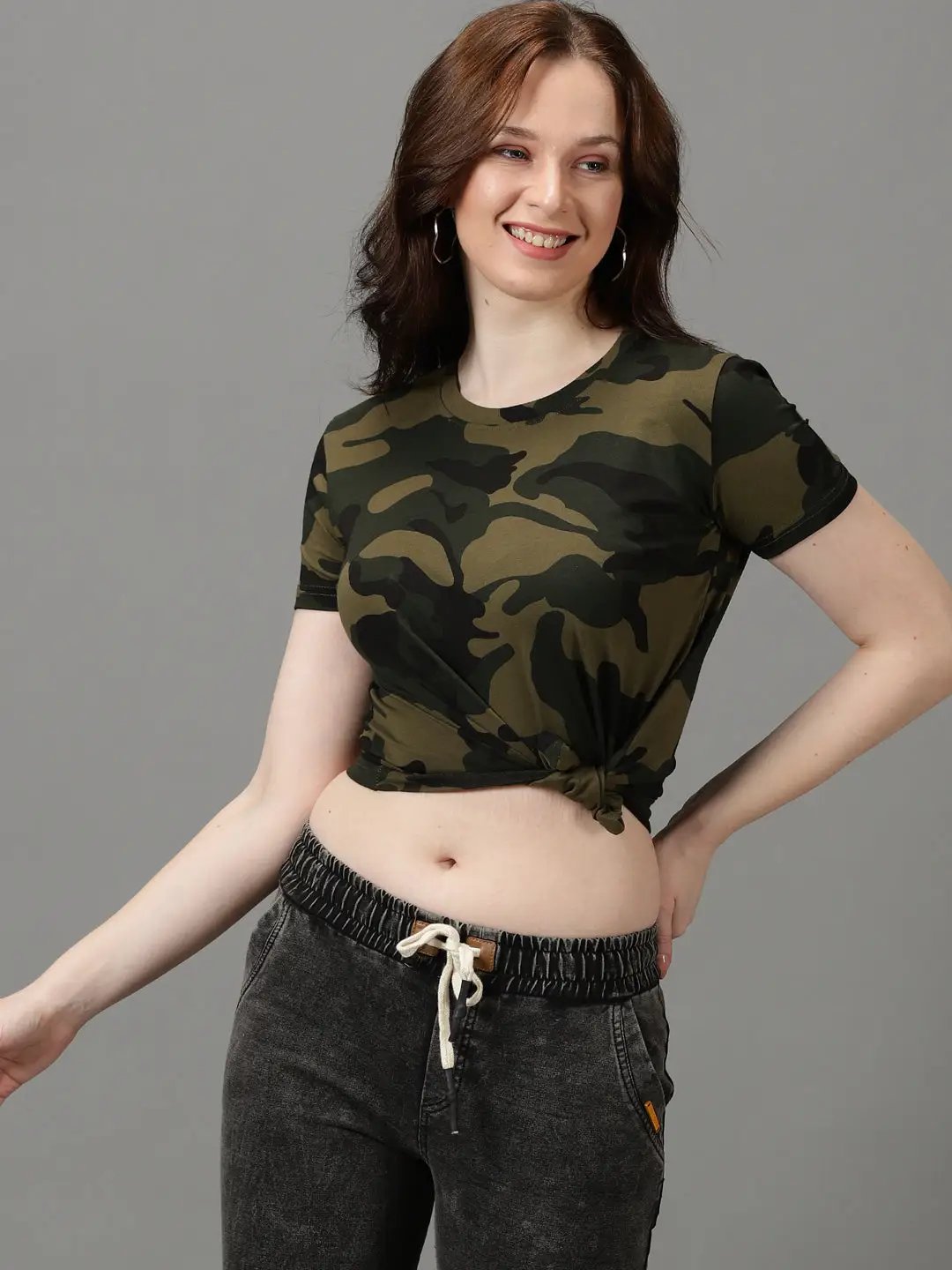 Women's Olive Printed Top