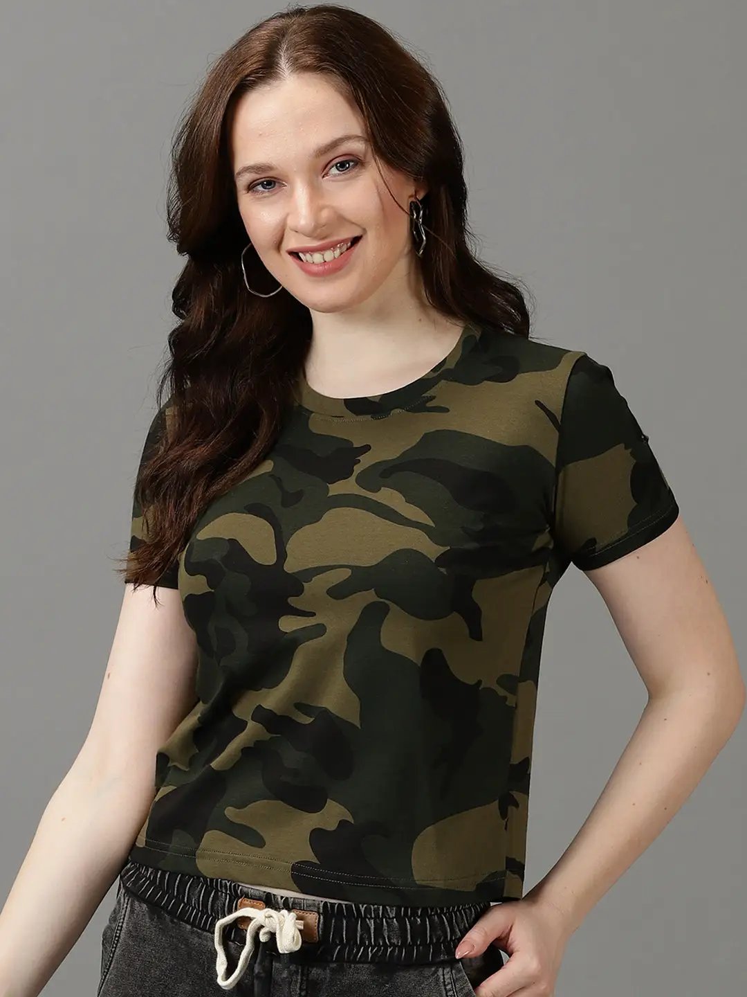 Women's Olive Printed Top